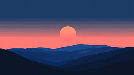 Obraz premium Vibrant sunset over silhouetted mountain range.