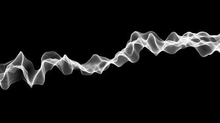 Abstract white waveform on black background with flowing lines
