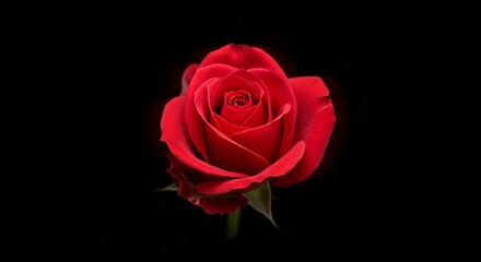 Vivid red rose on black background