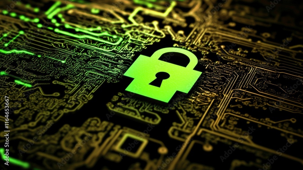 Poster high contrast tech overlay with authentication symbol