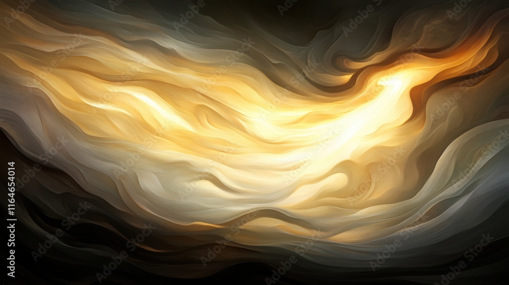 Poster abstract swirling golden light with a textured gradient effect on a dark background.