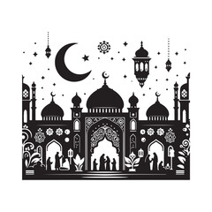Black Color eid Silhouette Vector Illustration, Solid White Background 15.eps
