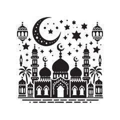 Black Color eid Silhouette Vector Illustration, Solid White Background 18.eps