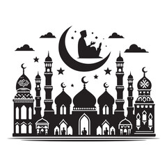 Black Color eid Silhouette Vector Illustration, Solid White Background 21.eps