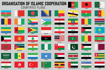set of flags of Islamic countries with country name vector design