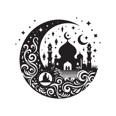 Black Color eid Silhouette Vector Illustration, Solid White Background 27.eps