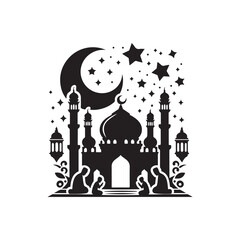 Black Color eid Silhouette Vector Illustration, Solid White Background 29.eps