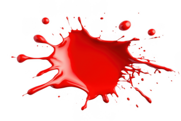 Red paint splatters on the white wall, on the floor, on white background, png, no background, on transparent background, isolated