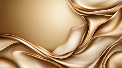 Fototapeta premium Flowing gold satin fabric forming abstract waves with smooth texture and luxurious appearance.