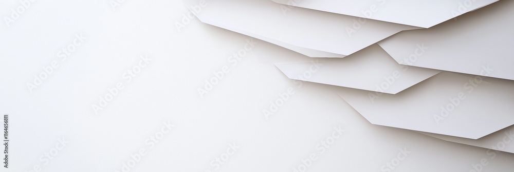 Aufkleber a white background with a stack of white paper. the paper is folded into a pyramid shape. concept of