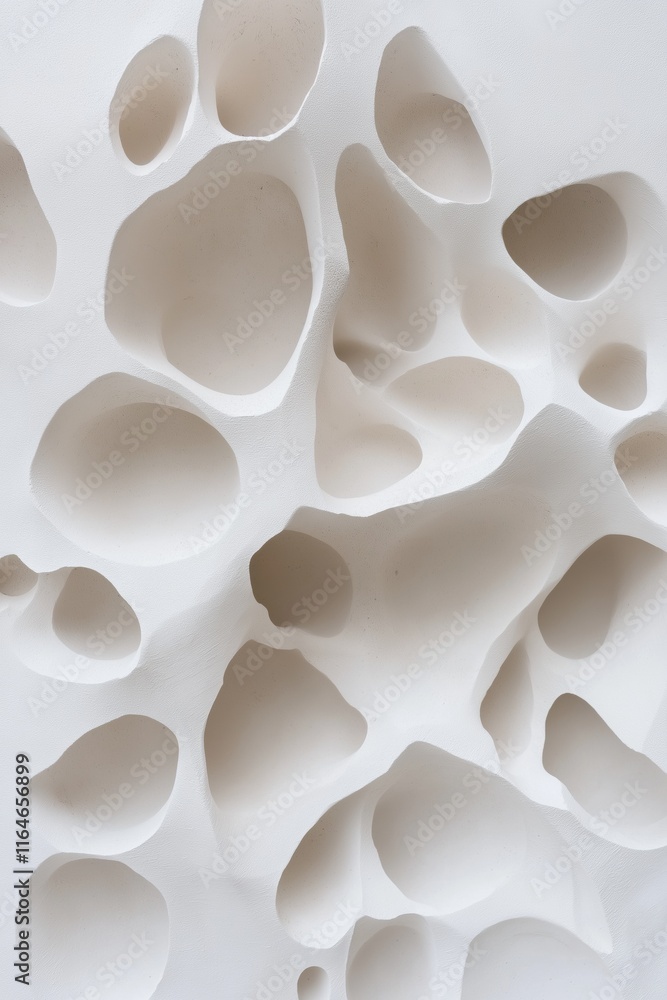 Poster the image is a close up of a white object with many holes in it. the holes are scattered throughout 