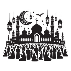 Black Color eid Silhouette Vector Illustration, Solid White Background 57.eps