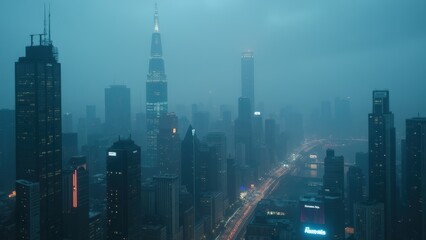 Cyberpunk Cityscape: Futuristic Metropolis in a Rainy Night