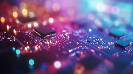 Abstract Microchip Circuit Animation in Bright Light