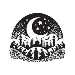 Black Color eid Silhouette Vector Illustration, Solid White Background 78.eps