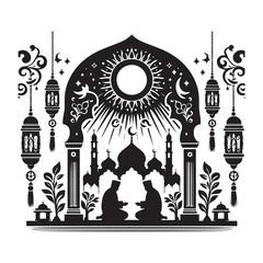 Black Color eid Silhouette Vector Illustration, Solid White Background 81.eps