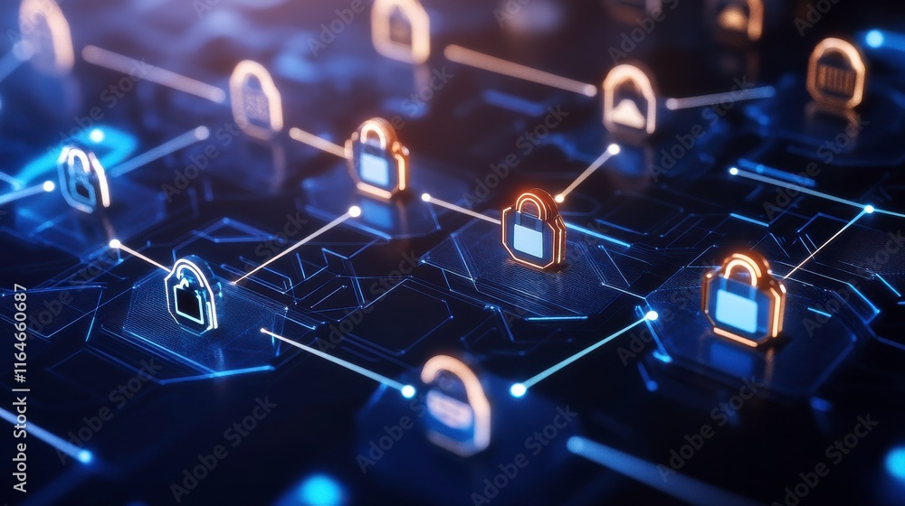 Poster animated cybersecurity graphics with intense lighting