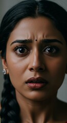 Close up of Indian Woman face, Scared in Fear and Terror Expression, Zoom In, Zoomed Portrait