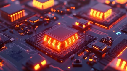 Animated Microchip Designs in Vibrant Lighting