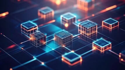 Fototapeta premium Animated Technology Grid with Block Visuals in Dim Light