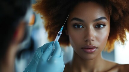 Obraz premium Young attractive woman being vaccinated