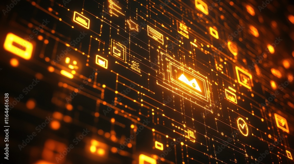 Poster bright tech icons for business computing background