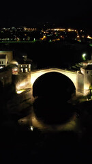 Aerial Floodlit Mostar Bridge