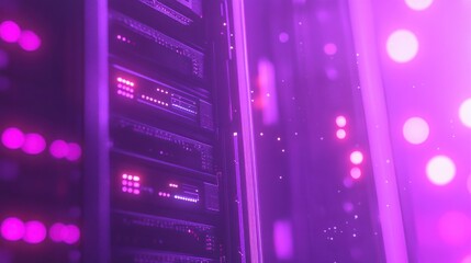 Colorful Server Rack with LED Animations in Focus