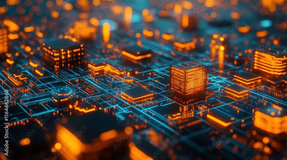 Poster digital blueprint visualization of server technology