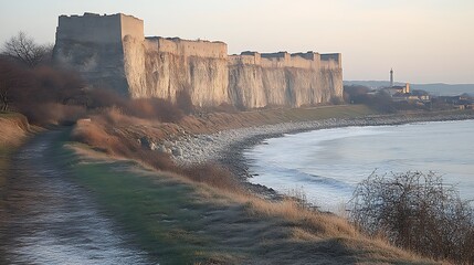 Fototapeta premium Coastal Fortress Ruins Ancient Stone Wall Seaside