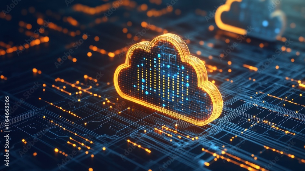 Poster digital cloud environment with tech grid effects