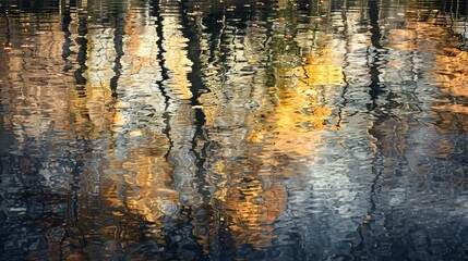 The image presents an abstract composition showcasing the reflection of light on a water or glass surface.  The reflection distorts the surrounding environment, creating a pattern