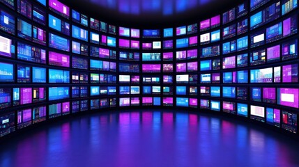 Digital Control Room with Data Visualization Screens