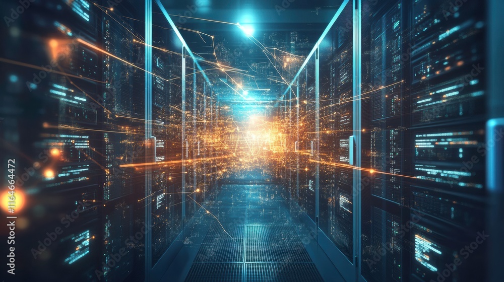 Poster digital server room with machine learning visuals
