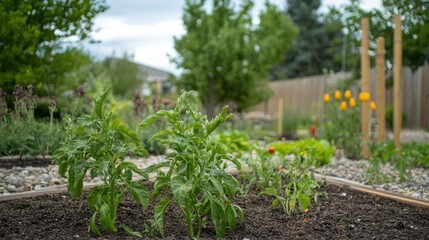 Lush red chili peppers growing on a green plant in a garden.

