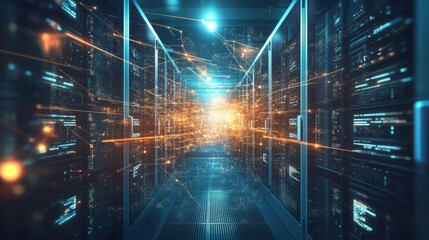 Digital Server Room with Machine Learning Visuals