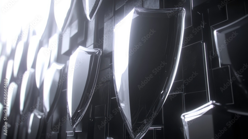 Poster digital shield icon with sharp lighting effects