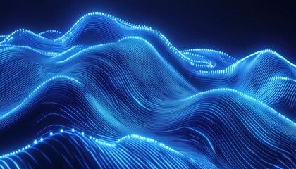 Fototapeta premium Abstract Blue Glowing Lines Digital Wave Background Futuristic Technology Concept