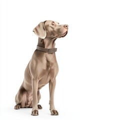 Elegant seated Weimaraner dog portrait showcasing a loyal and attentive canine companion, perfect for pet lovers and animal themes.