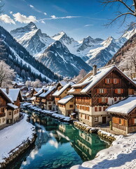 Fototapeta premium Swiss Alps Scenic Village