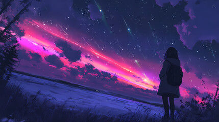 Obraz premium Northern lights. Auroral. Illustration