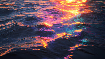 Shimmering auroral light on the surface of the sea , glowing, abstract, shimmering. Auroral. Illustration