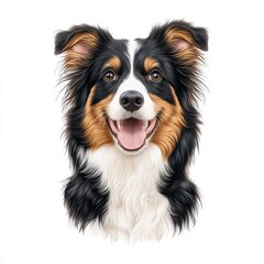 A beautifully detailed illustration of a happy Australian Shepherd showcasing vibrant colors and lifelike features, perfect for pet lovers.