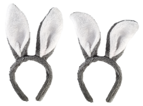 Carnival headdress with long fur ears, hare, rabbit costume on isolated background