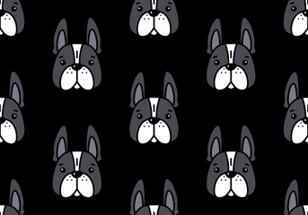 Seamless pattern with French bulldog puppy. Cute design. Vector illustration. Dog. Funny french bulldog puppy. Cute background texture