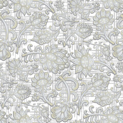 Paisley floral pattern, grey and white colors. Seamless floral pattern-547.