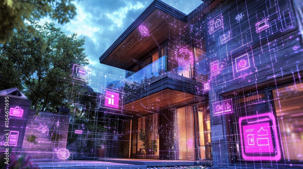 Poster modern smart home with iot devices and graphics