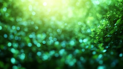 Fototapeta premium Green foliage bokeh background with sunlight