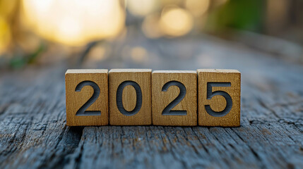 2025 Numbers on Wooden Blocks on Rustic Wood