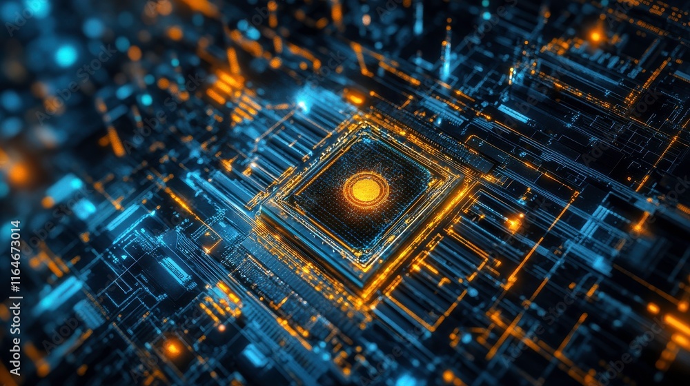 Poster quantum computing concept in radiant light display